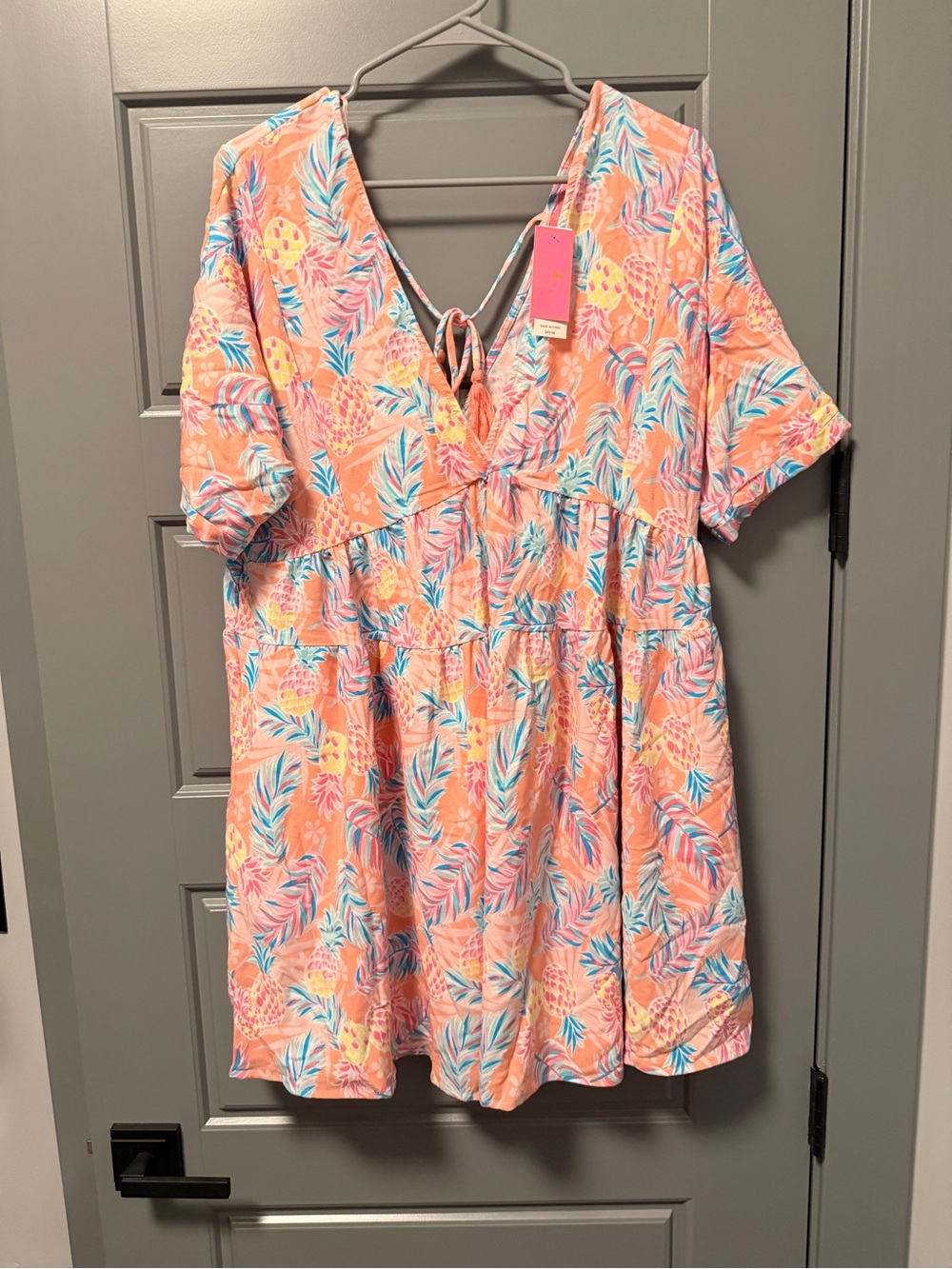 Simply Southern Pineapple Tropical Babydoll Mini Dress MEDIUM NWT